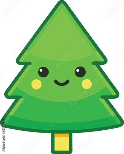 Cute kawaii christmas tree with happy face and rosy cheeks
