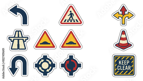 Road signs collection navigation warning and guidance icons