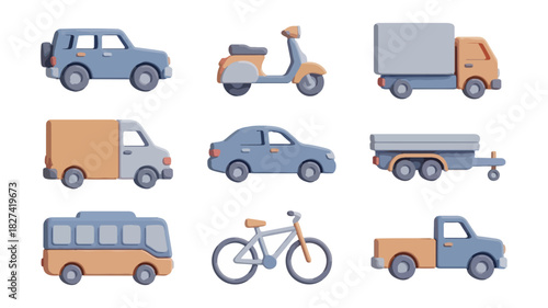 Transportation fleet illustrations isolated on black background