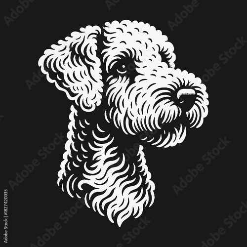 Monochrome vector portrait of a wire haired terrier dog head.