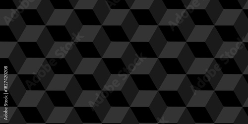 Cube structure wall vector box black square grid vintage. Modern cube wallpaper decoration tiles and mosaic seamless pattern.	