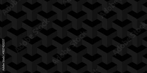 Cube structure wall vector box black square grid vintage. Modern cube wallpaper decoration tiles and mosaic seamless pattern.	