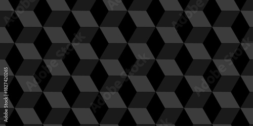 Vector structure minimal black abstract cube square geometric tile hexagon mosaic wall grid wallpaper. black geometric block cube isometric mosaic texture background.	