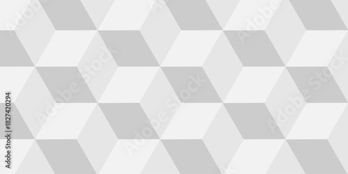 Vector structure box minimal white abstract cube square geometric tile hexagon mosaic wall grid wallpaper. white and gray geometric block cube isometric mosaic texture background.	