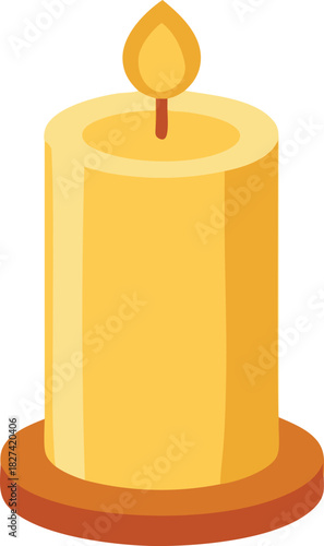 A simple illustration of a lit yellow candle on a brown base