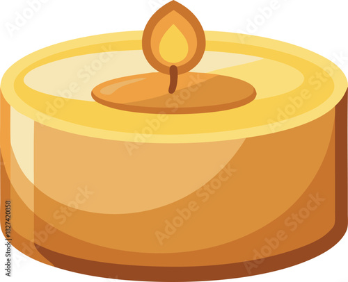 A single lit candle with a warm glowing flame on a white background