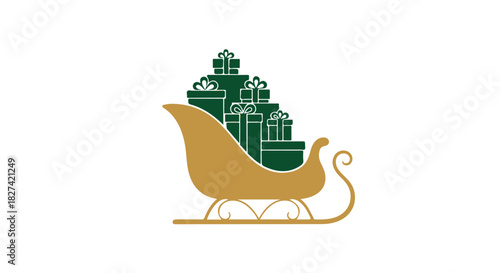 Holiday delivery vector icon of Santa's sleigh filled with Christmas gifts and presents isolated PNG with Transparent Background