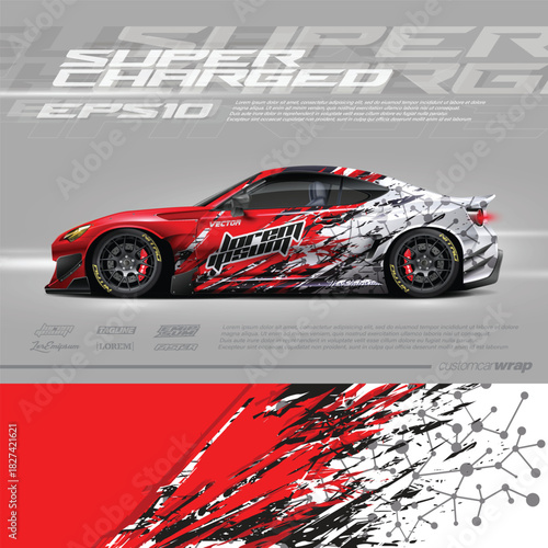 Car wrap decal designs. Abstract racing and sport background for racing livery or daily use car vinyl sticker.

