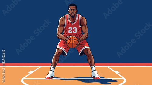 Basketball player in red uniform with number 23 dribbling on court.