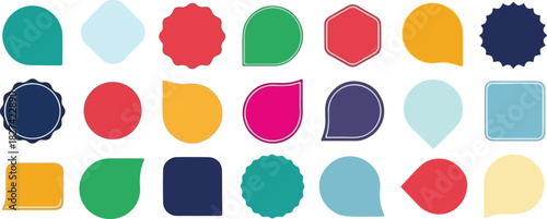 Collection of colorful speech bubbles and price tags isolated on