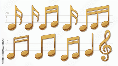 Golden Musical Notes on a Staff - A Harmonious Collection of Symbols Representing Music and Sound