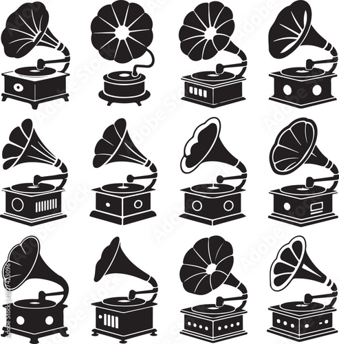 Collection of Classic Gramophone Silhouettes for Retro and Vintage Designs