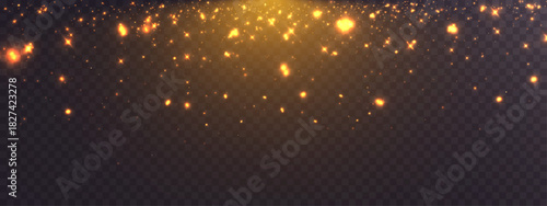 Golden glowing sparkles and scattered light particles forming a bright magical dust trail on a transparent dark background.
