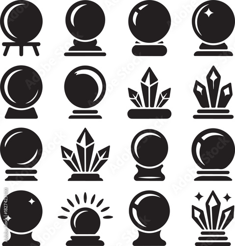 Collection of Crystal Ball and Gemstone Icons for Fortune Telling Concepts