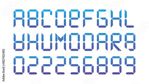 Digital Display Font A Comprehensive Set of Uppercase Letters, Numbers, and Symbols for Electronic Readouts