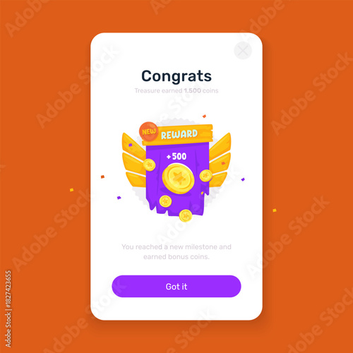 Achievement Coins Reward badge on UI onboarding screen template