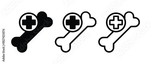 Medical bone icon with plus symbol variations vector