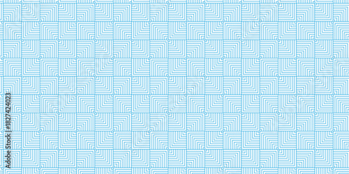 Seamless fabric geomatics overlapping retro line pattern design. Minimal overlap vector blue mosaic Pattern grid metal lines fabric square background.	