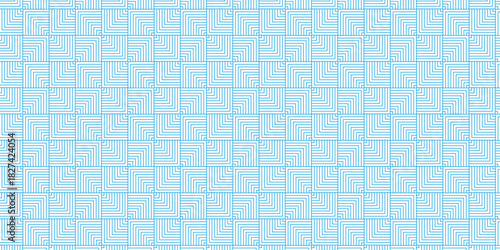 Seamless fabric geomatics overlapping retro line pattern design. Minimal overlap vector blue mosaic Pattern grid metal lines fabric square background.	