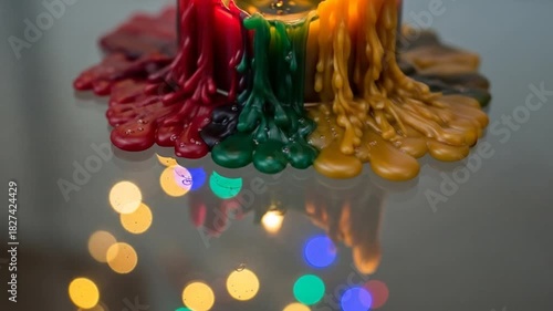 A colorful candle, with drips and light effects for atmosphere and celebration