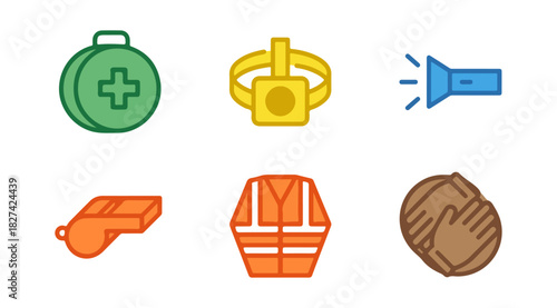 Safety equipment icons set for emergency and workplace