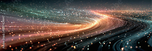 Dynamic flow of glowing digital data streams, illustrating intricate connections and high-speed information transfer in a futuristic network environment