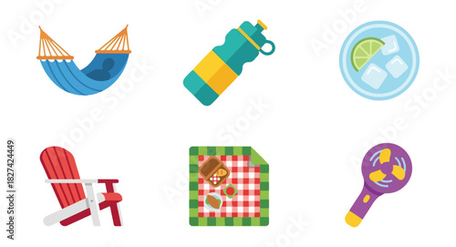 Summer recreation and relaxation icons set