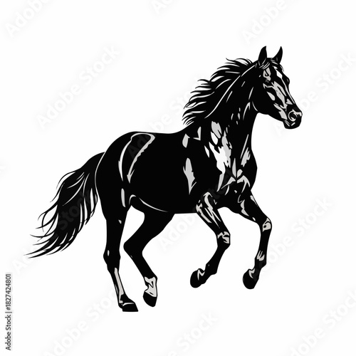 Elegant Black Horse Galloping Gracefully in Motion.