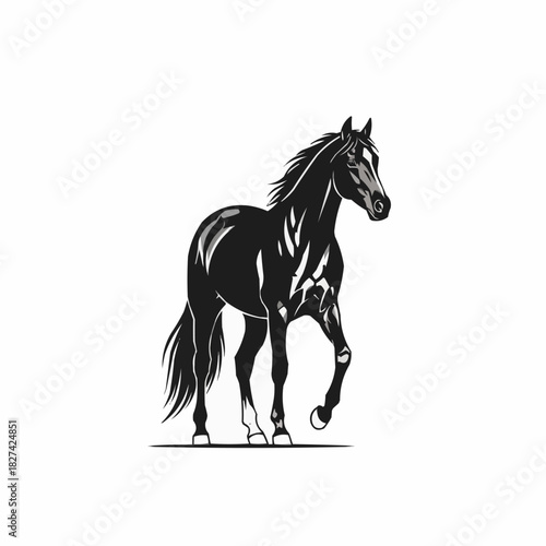 Elegant Black Horse Galloping with Flowing Mane and Tail.