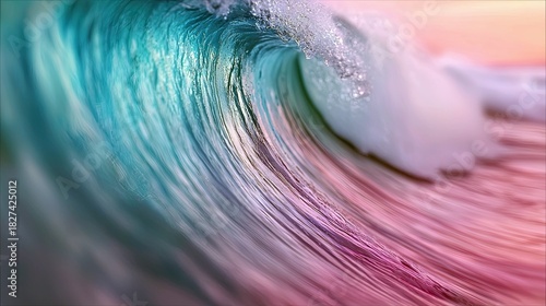 Fototapeta Naklejka Na Ścianę i Meble -  Close-up of a wave crashing in the ocean, with vibrant colors and a dreamy, artistic feel.