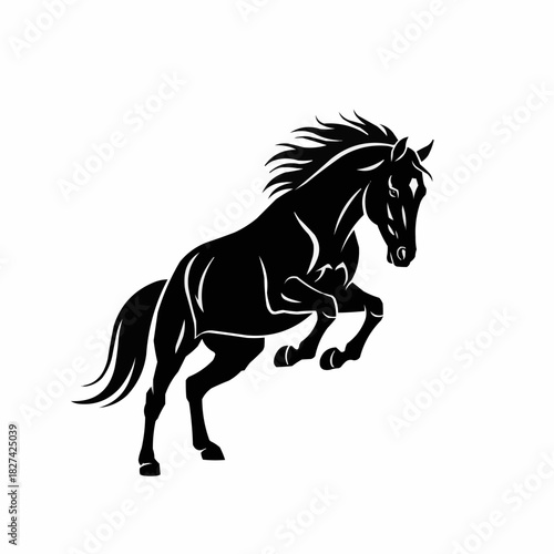 Majestic black horse in a dynamic pose, showcasing power and elegance.