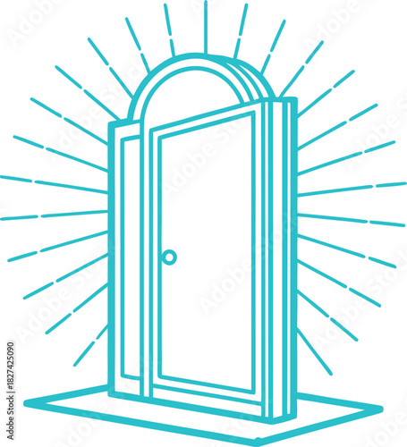 Open Door with Radiant Light Lines Outline doorway