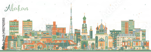 Abakan Russia city skyline with color buildings. Illustration. Abakan cityscape with landmarks. Business travel and tourism concept with modern and historic architecture.