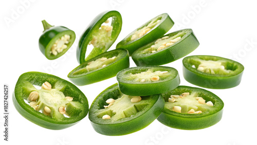 Green Jalapeño Pepper Slices Isolated on Transparent Background