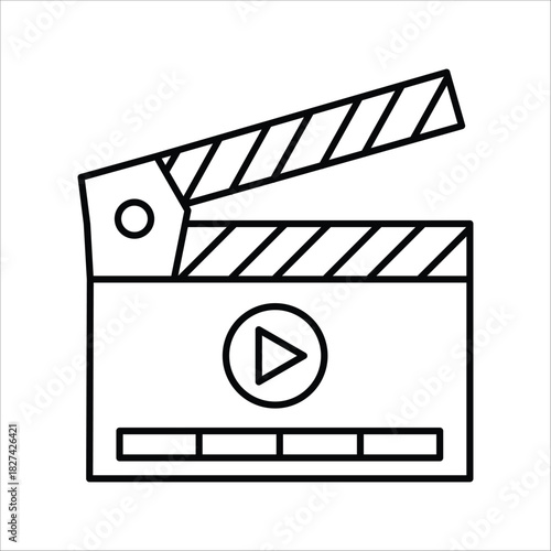 Dynamic line art illustration of a classic clapperboard, symbolizing film production, video editing, and content creation, ideal for multimedia projects and entertainment industry themes