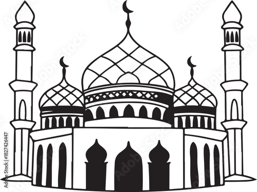 Islamic Mosque with Domes and Minarets vector illustration Design