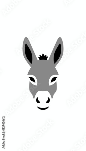 Illustration of a gray donkey head with long ears and a small tuft of hair on top.