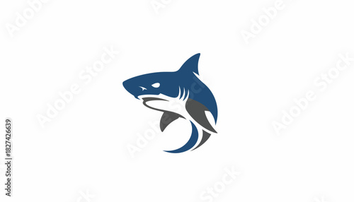 A stylized blue and grey shark logo emblem on a clean white background.