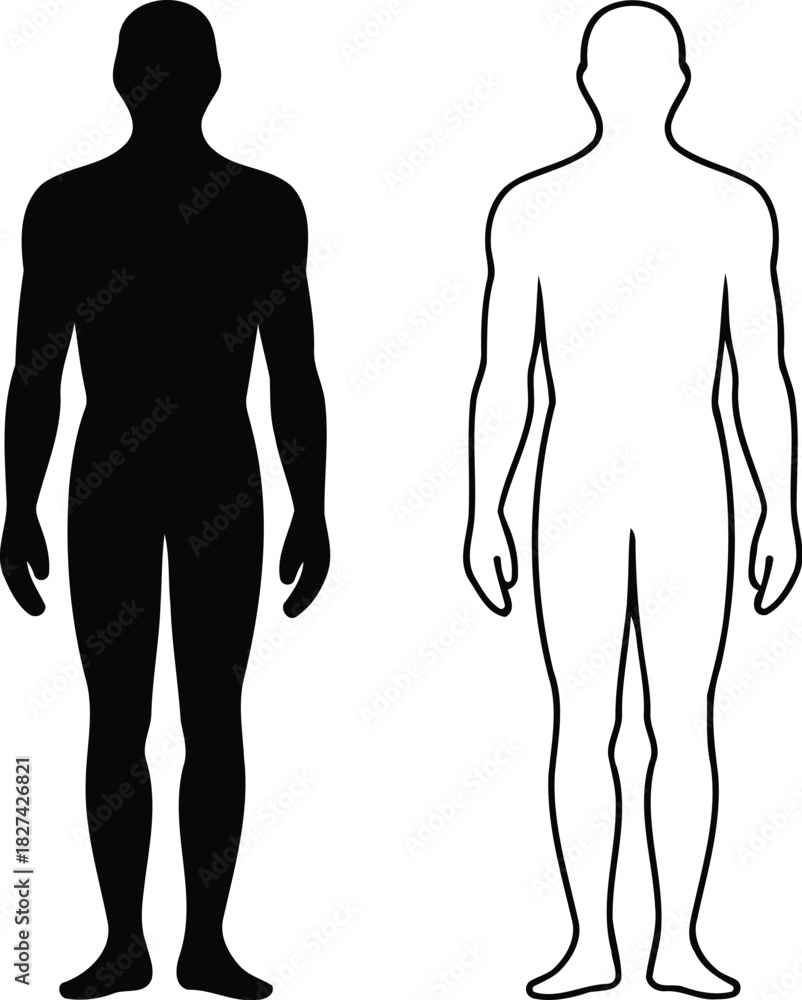 Fototapeta premium Silhouette and Outline of Human Figures in Black and White