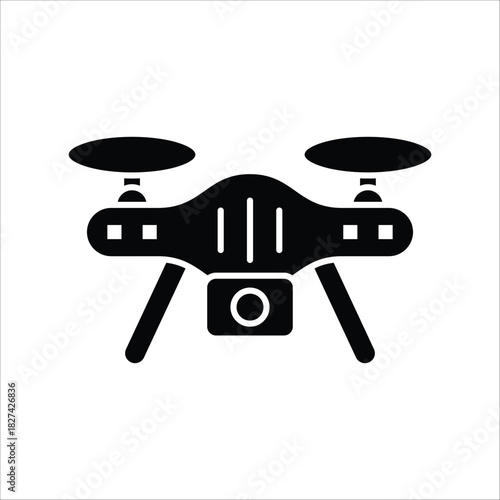 Sleek black silhouette icon of a modern unmanned aerial vehicle, representing advanced remote-controlled flight, aerial photography, and innovative technology solutions