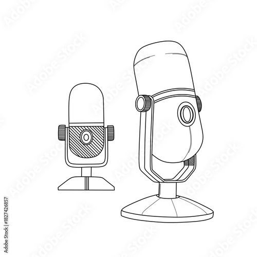 retro microphone hand drawn line art sketch vector icon for podcasting