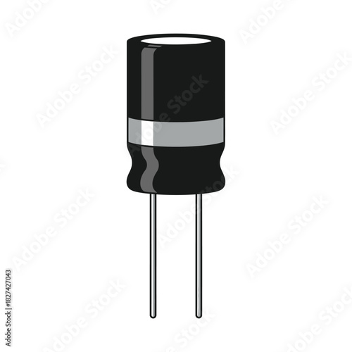 Electrolytic capacitor illustration, a common electronic component for filtering, energy storage, and timing in circuits, essential for power supplies and audio equipment design.