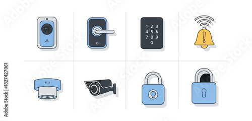 Security system icons set illustration isolated on black background