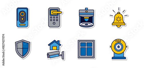 Security system icons set illustration isolated on black background