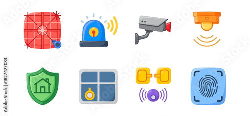 Security system icons set protection safety digital