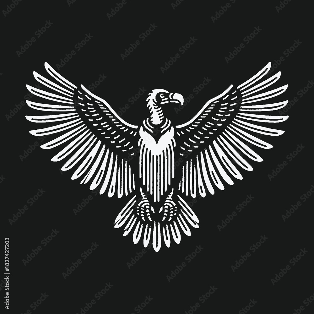 Fototapeta premium Stylized black and white vulture with wings spread wide.
