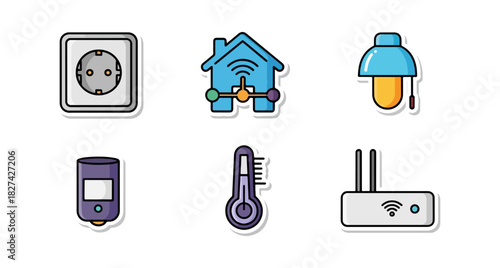 Smart home icons set technology and electrical illustration