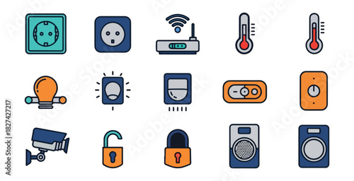 Smart home technology icons isolated design elements
