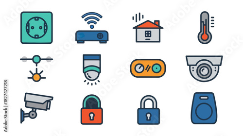Smart home technology icons isolated vector set for digital design