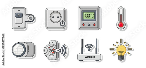 Smart home technology icons set modern designs illustration